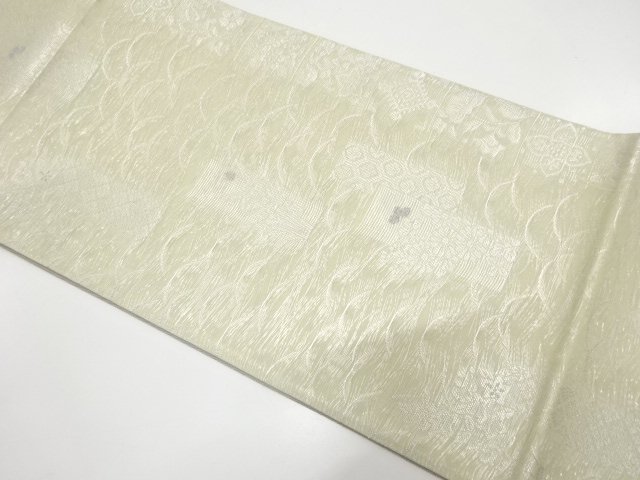 紗　短冊に芝草・花・古典柄織り出し　袋帯